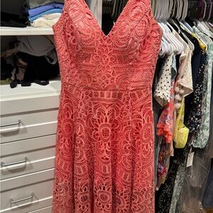 Elegant Coral Lace Dress